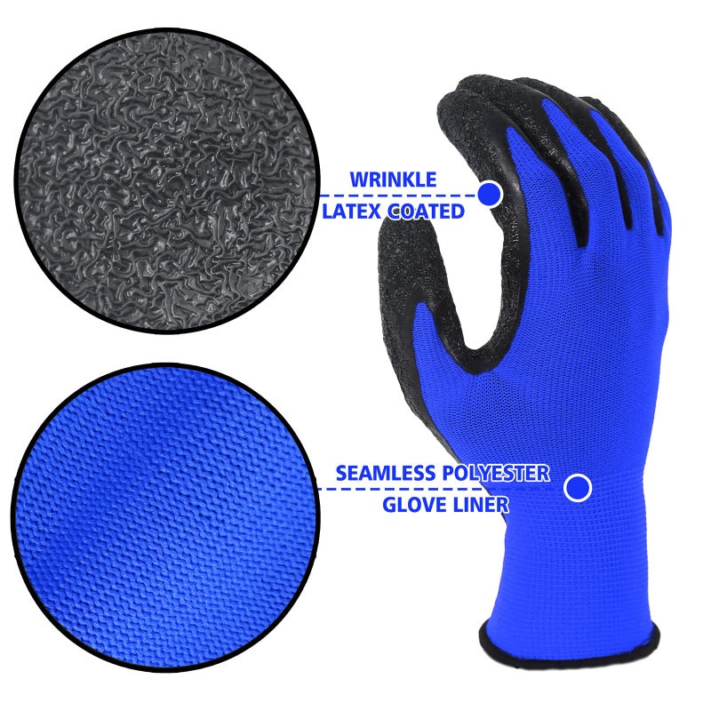Evridwear Crinkle Latex Rubber Hand Coated Safety Work Gloves for Men Women General Multi Use Construction Warehouse Gardening Assembly Landscaping (X-Large,Blue- 12Pair) - Image 5